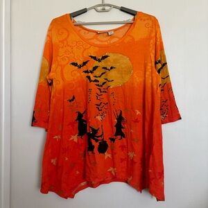 Collections Etc. Halloween Witches Sequin Accented Sharkbite Tunic Top Size XXL